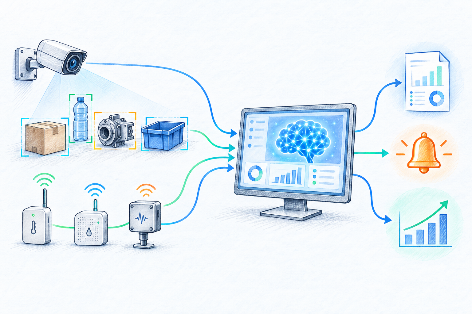 Web camera and data collectors feeding an AI recognition, reporting, alerting and prediction platform